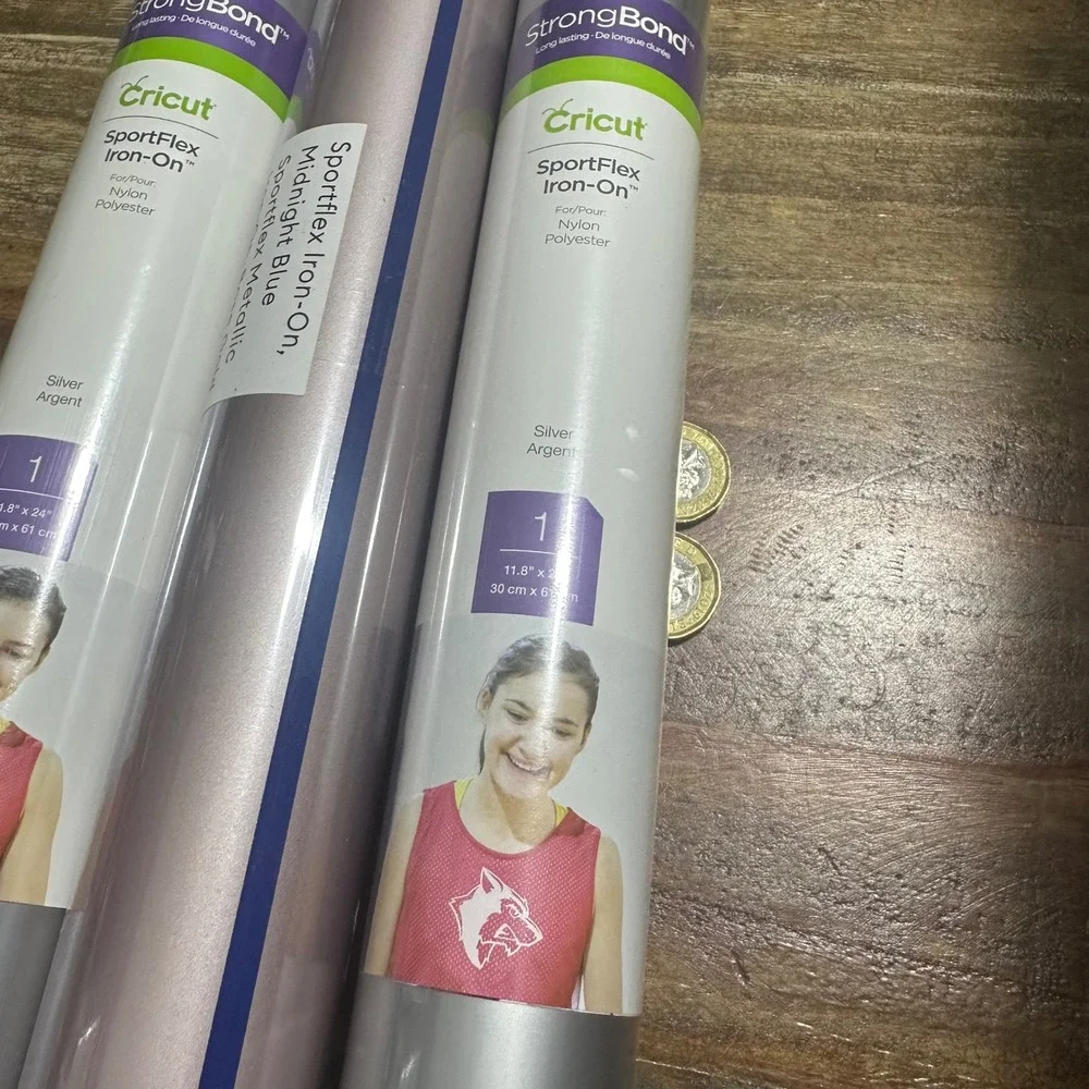 Cricut SportFlex Iron-On Vinyl Bundle Silver Midnight Blue Rose Gold 3 Rolls
